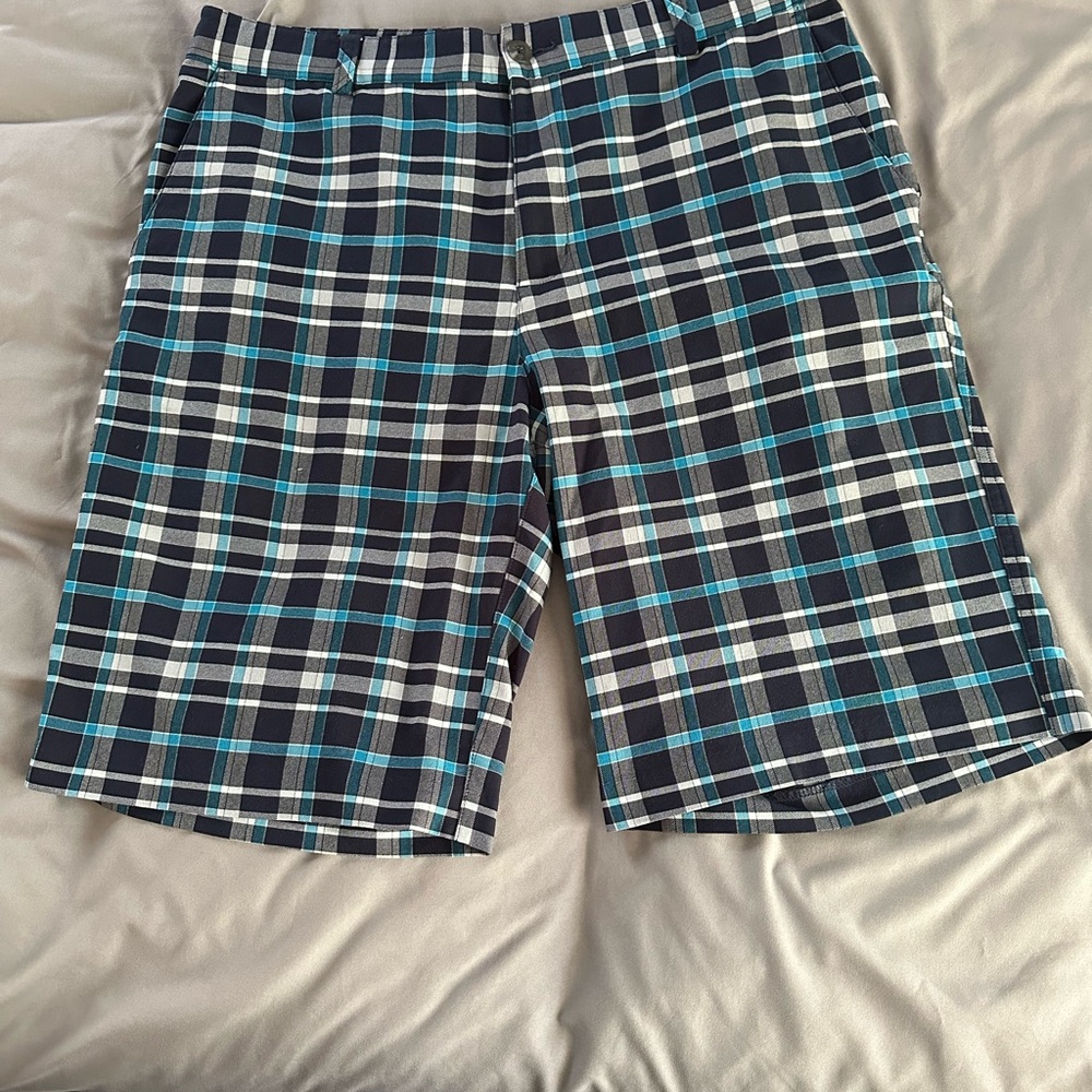 Adidas Plaid Blue and Black Shorts